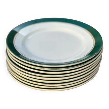 Dessert plates earthenware Digoin Sarreguemines Savoie green/gold, set of 9