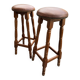 pair of vintage wooden and leather bar stools