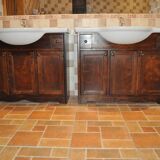 Vintage Poplar Wood Vanity Cabinet with Wash Basin, 1960s, Set of 2