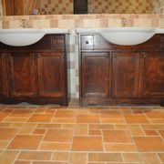 Vintage Poplar Wood Vanity Cabinet with Wash Basin, 1960s, Set of 2