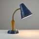 Blue Metal, Brass & Teak Table or Desk Lamp by Ringus, Sweden, 1950s