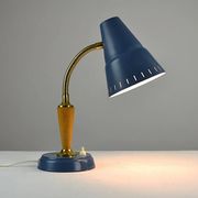 Blue Metal, Brass & Teak Table or Desk Lamp by Ringus, Sweden, 1950s