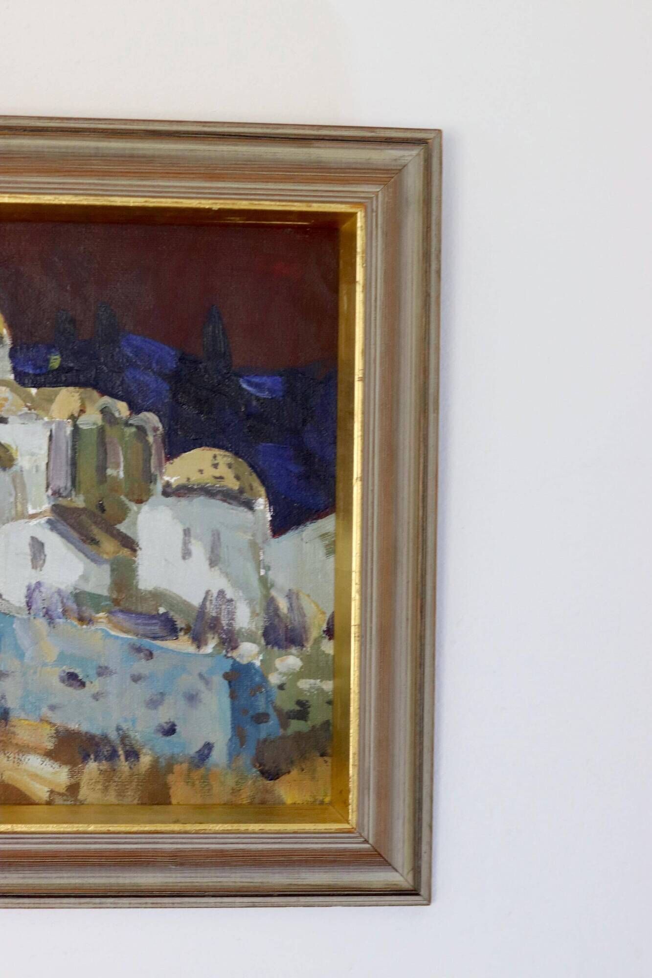 Original Swedish Mid-Century Oil on Canvas “Town” by Tage Garvik Vintage & Framed