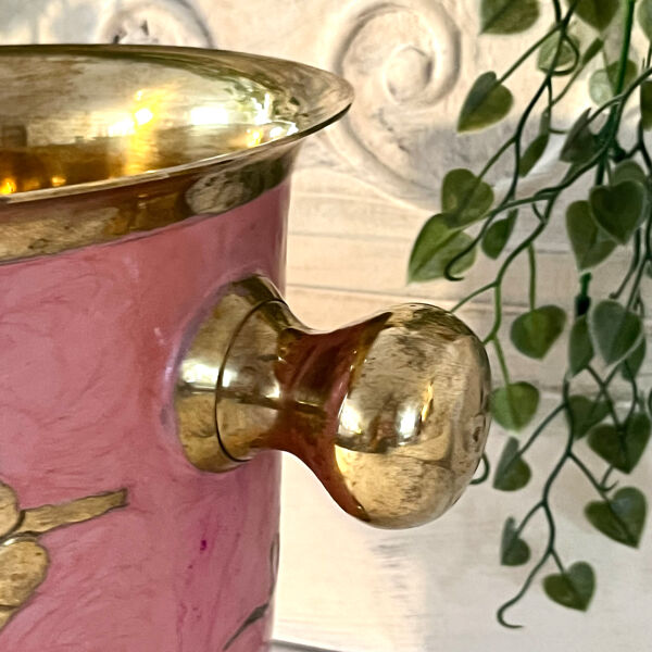 Seau à glace en émail – Vintage français rose doré vigne à raisin seau à champagne