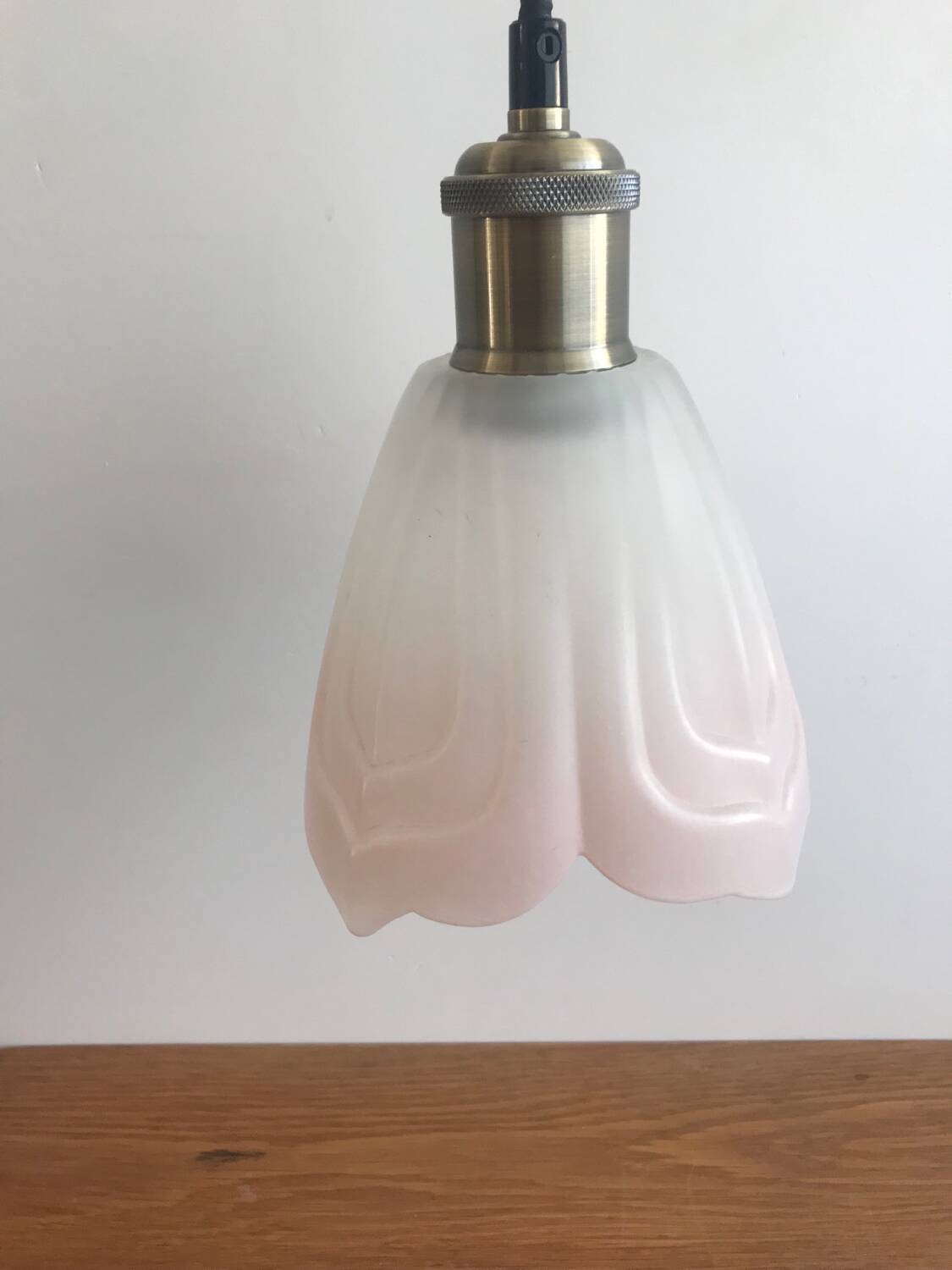 Vintage Frosted Glass Globe Pendant Light Pink Flower Electrical System New