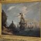 « Vue d’un port animé » huile sur toile et son cadre, xviiième siècle