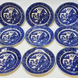 9 Antique Plates 19th Century Blue Willow Pattern Chinese Blue Decor