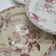 Set of 5 vintage flat plates decorated with pink flowers
