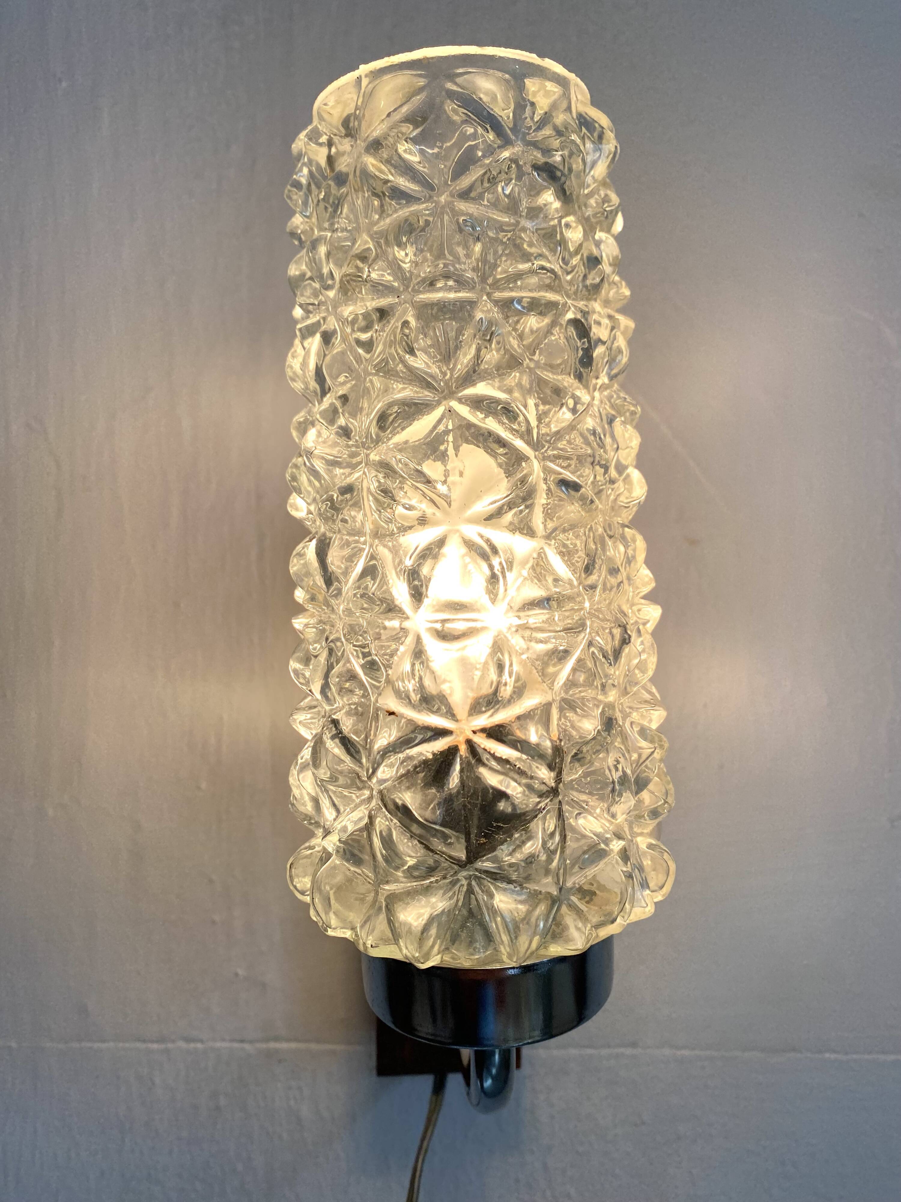 Wooden and glass wall light from the 60s-70s