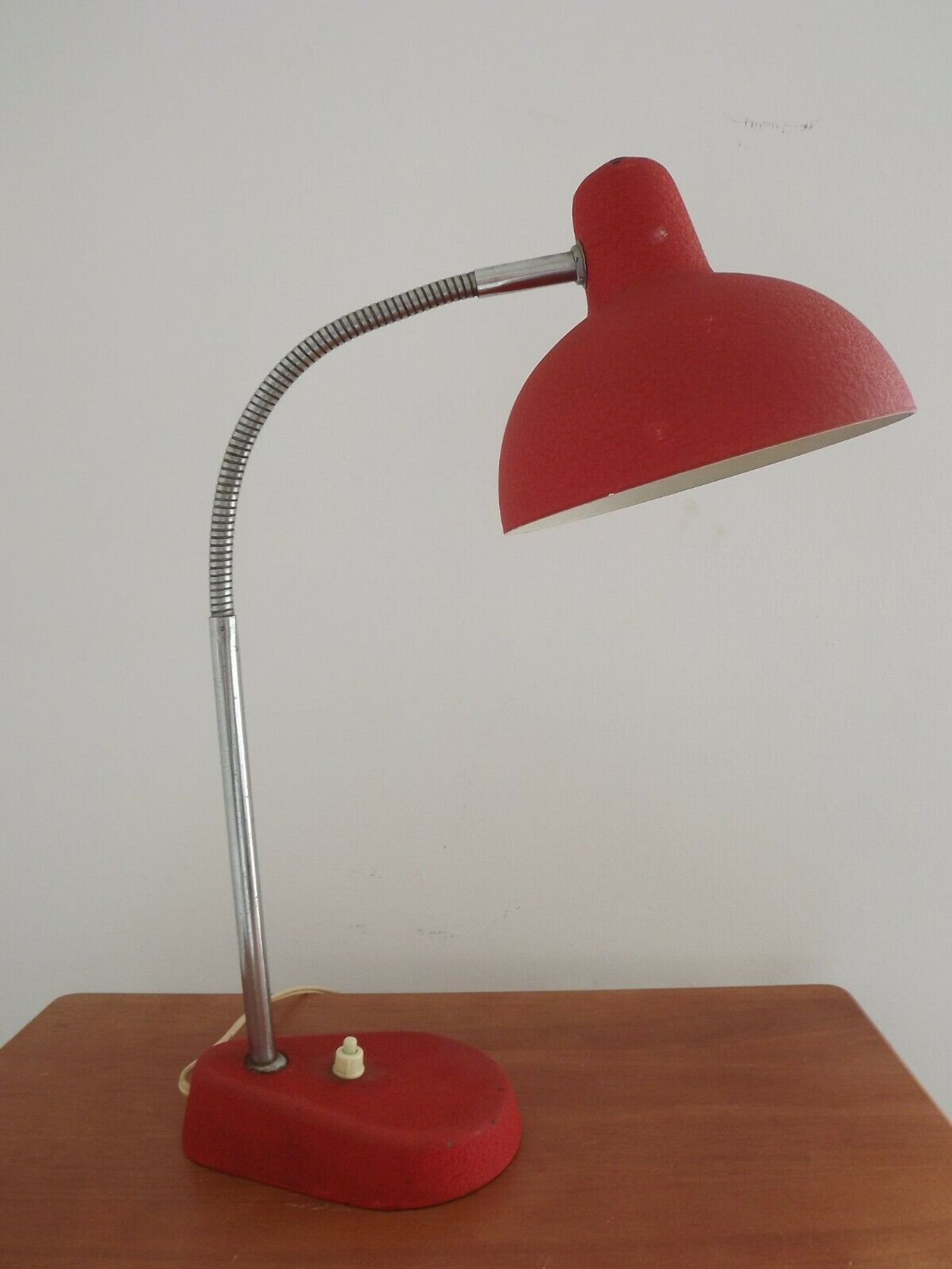 Lampe de Table Col de Cygne en Métal Rouge & Argent