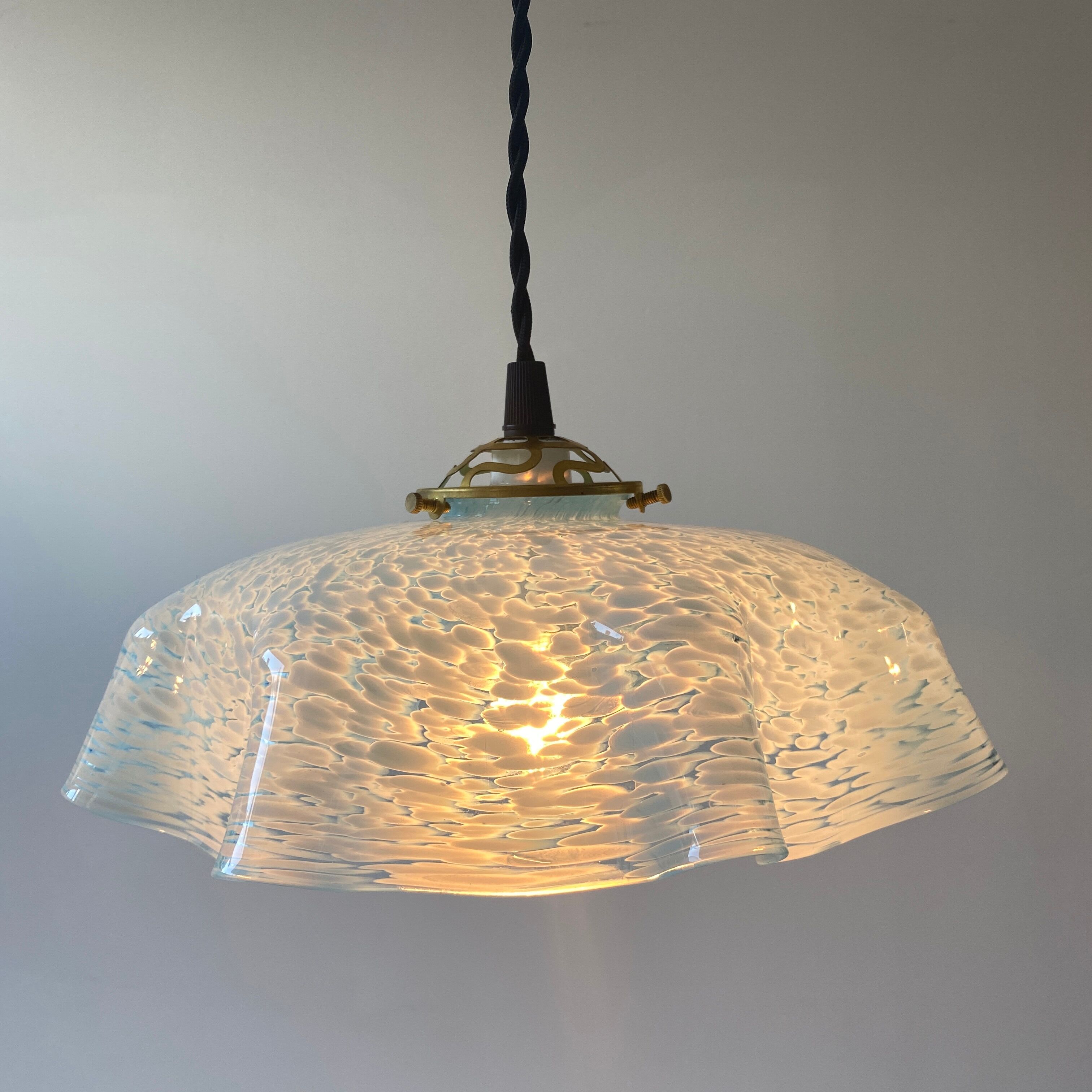 Old vintage suspension glass of blue Clichy