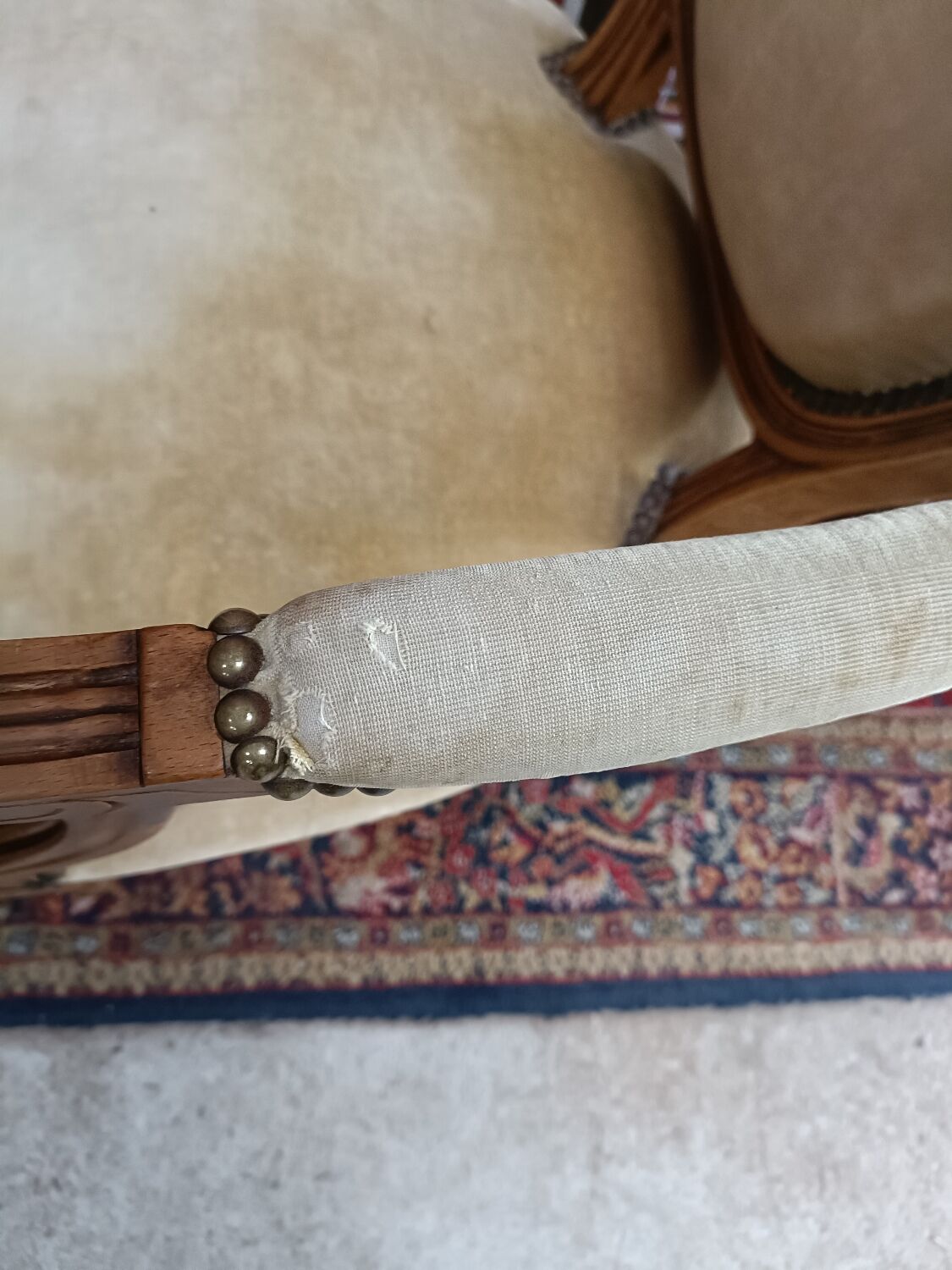 Pair of armchairs medallion Louis XV style, yellow velvet