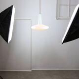 Mid-century italian brass and opaline hat pendant lamp