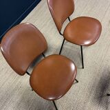 Set of 4 retro bistro chairs in cognac leatherette and black steel legs