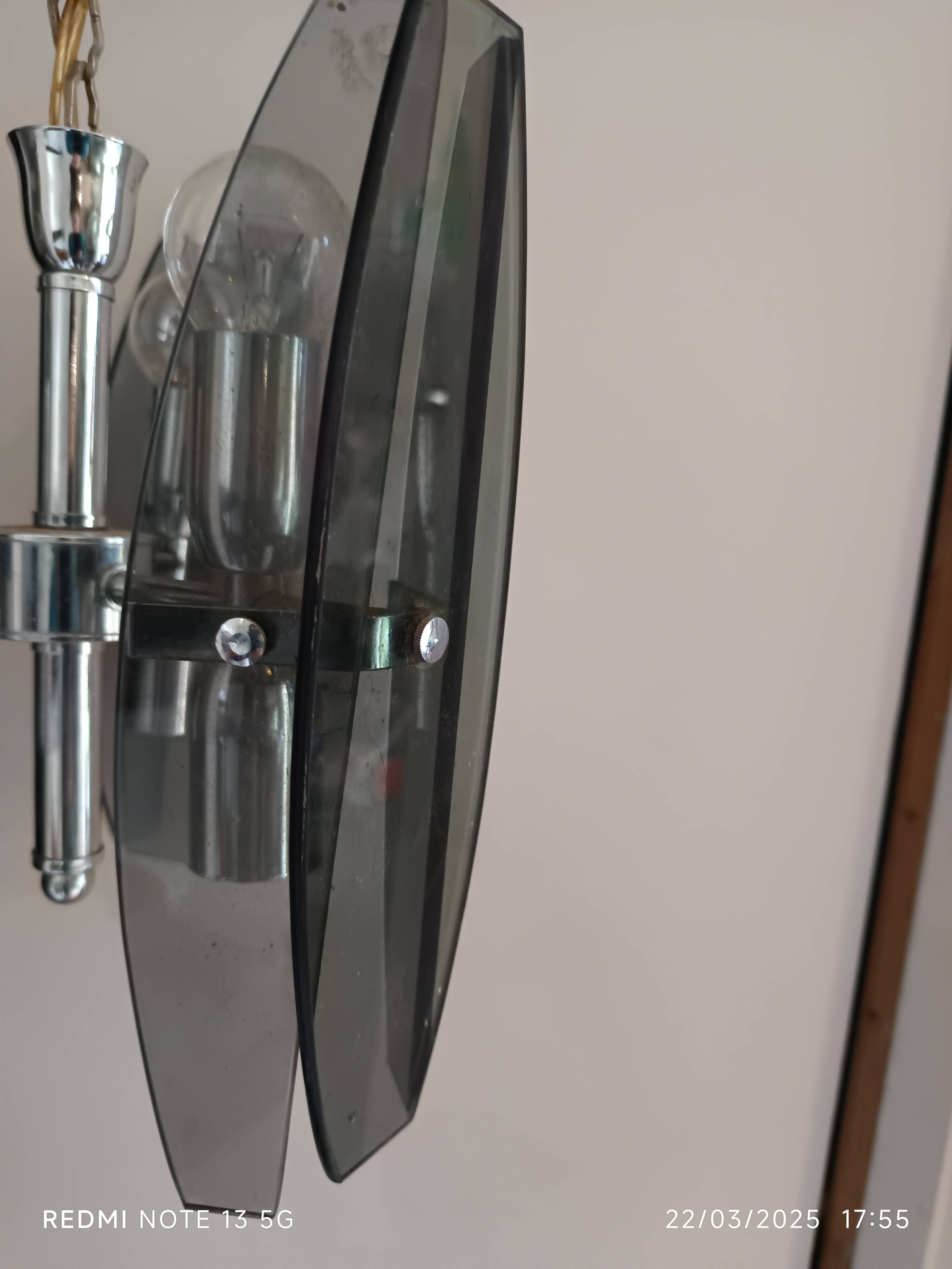 Veca style design pendant chandelier smoked glass 1960 6 lights