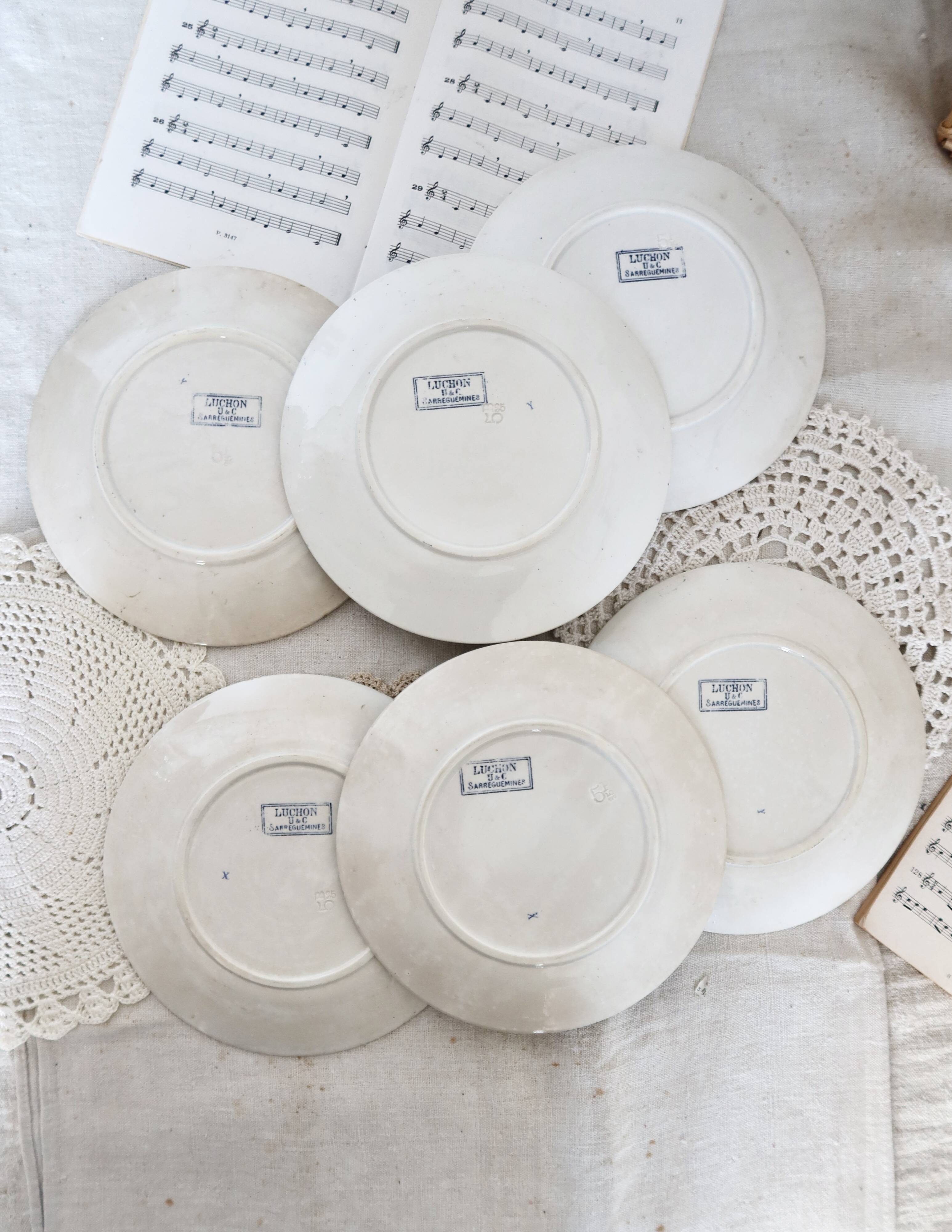 6 assiettes à dessert en terre de fer Sarreguemines modèle Luchon