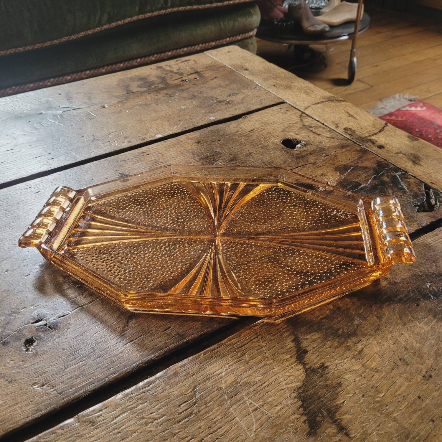Art Deco amber glass tray