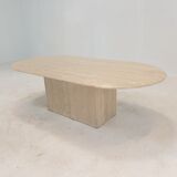 Table basse ovale italienne en travertin, années 1980