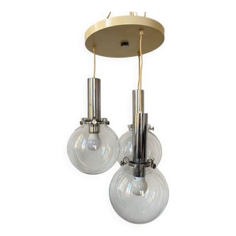 Vintage design pendant light with three transparent glass globes