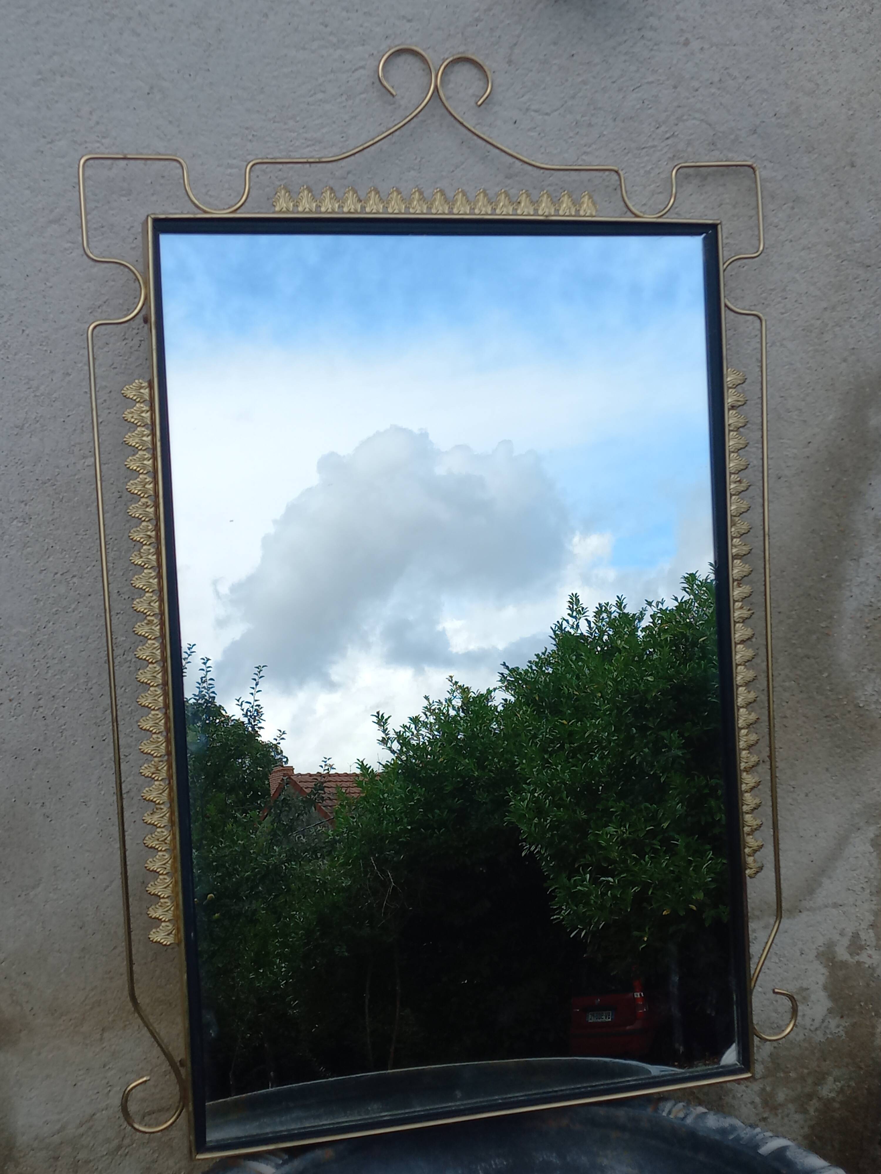 Vintage 1950s neoclassical style gold metal mirror