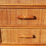Chest of drawers 4 drawers in wood and wicker 70s vintage