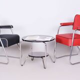 Fauteuil Bauhaus noir restauré, Mauser, Rohde, Chrome, Cuir, Allemagne, années 1930