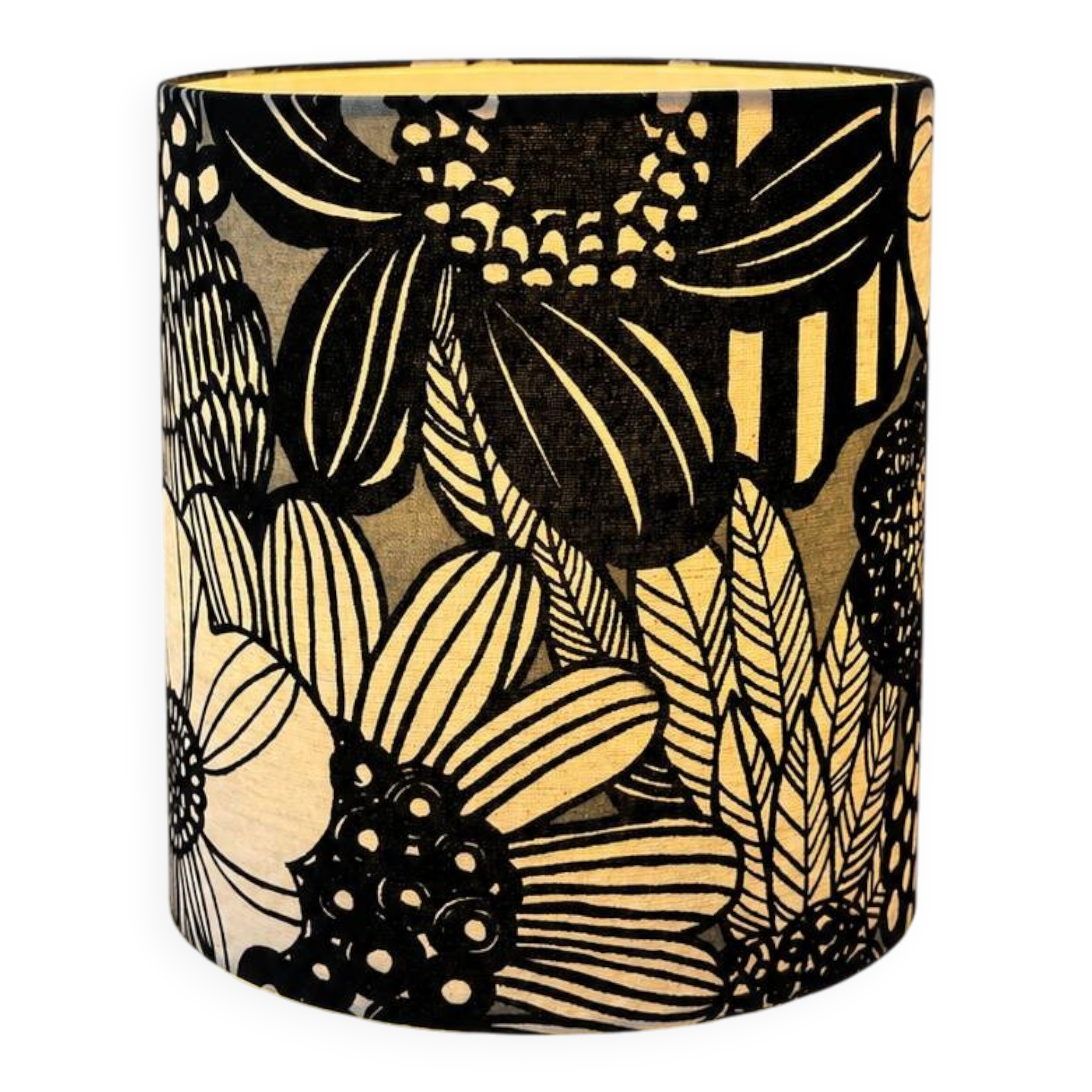 Lampshade covered with modern Japanese fabric featuring a floral pattern.