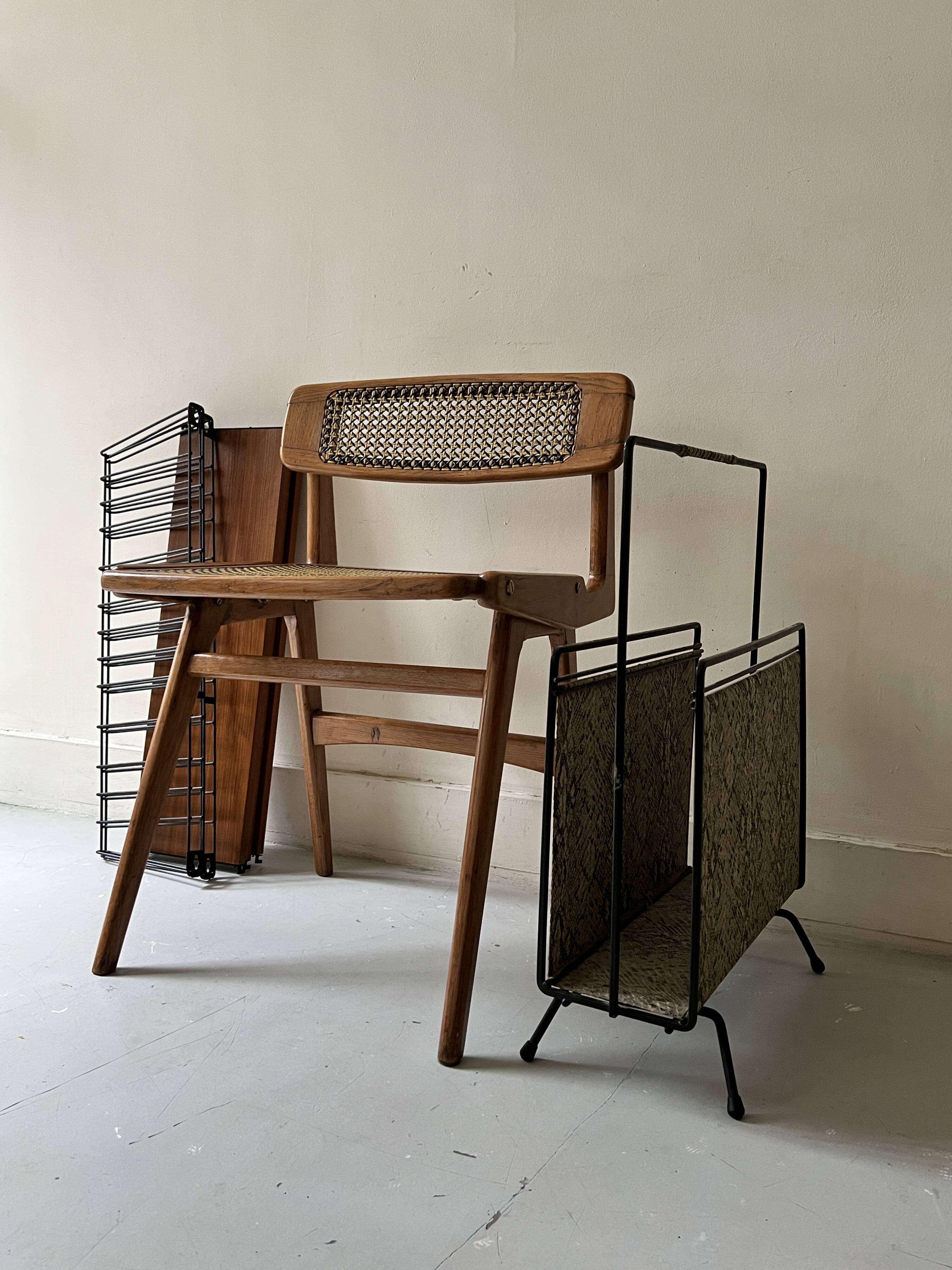1970s design magazine rack in metal and python leather