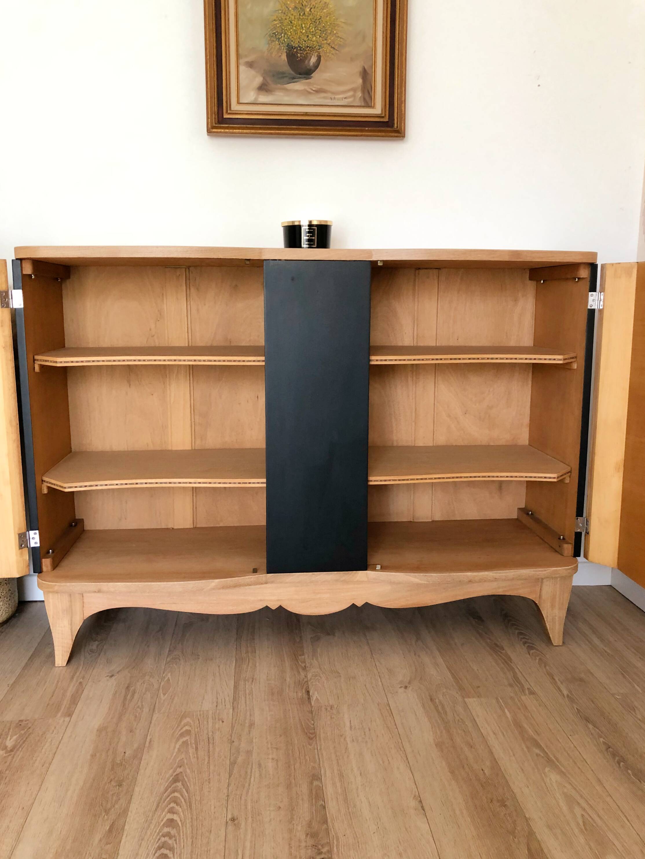 Superb Art Deco sideboard in matte black and raw wood