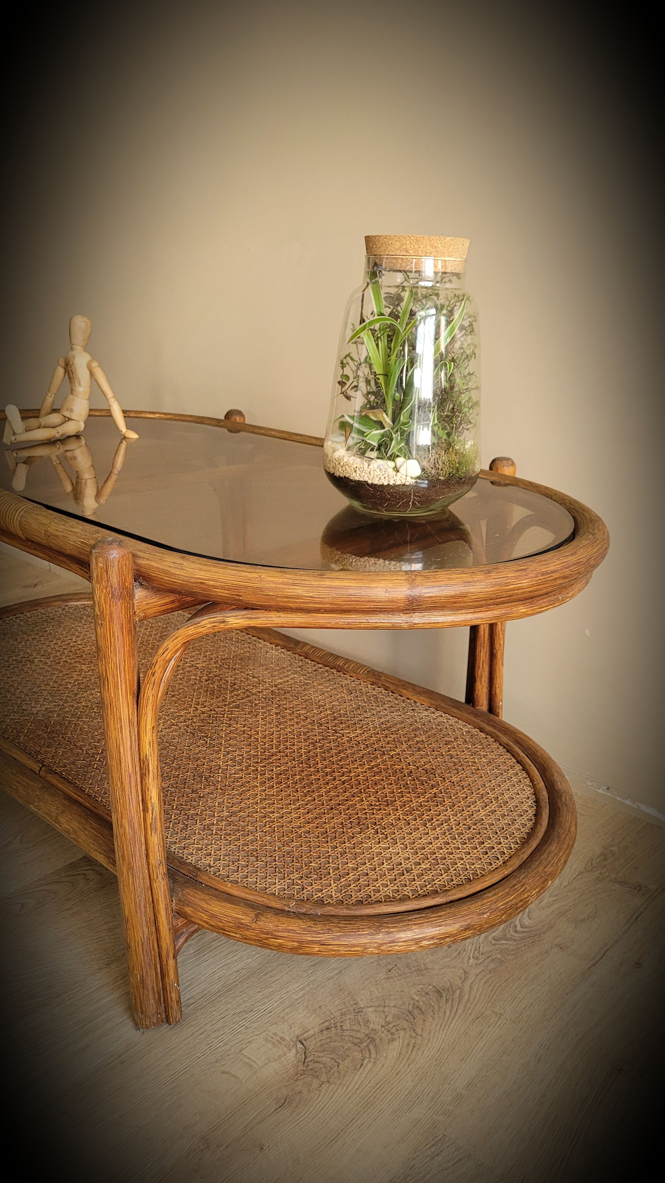 Rattan coffee table smoked glass