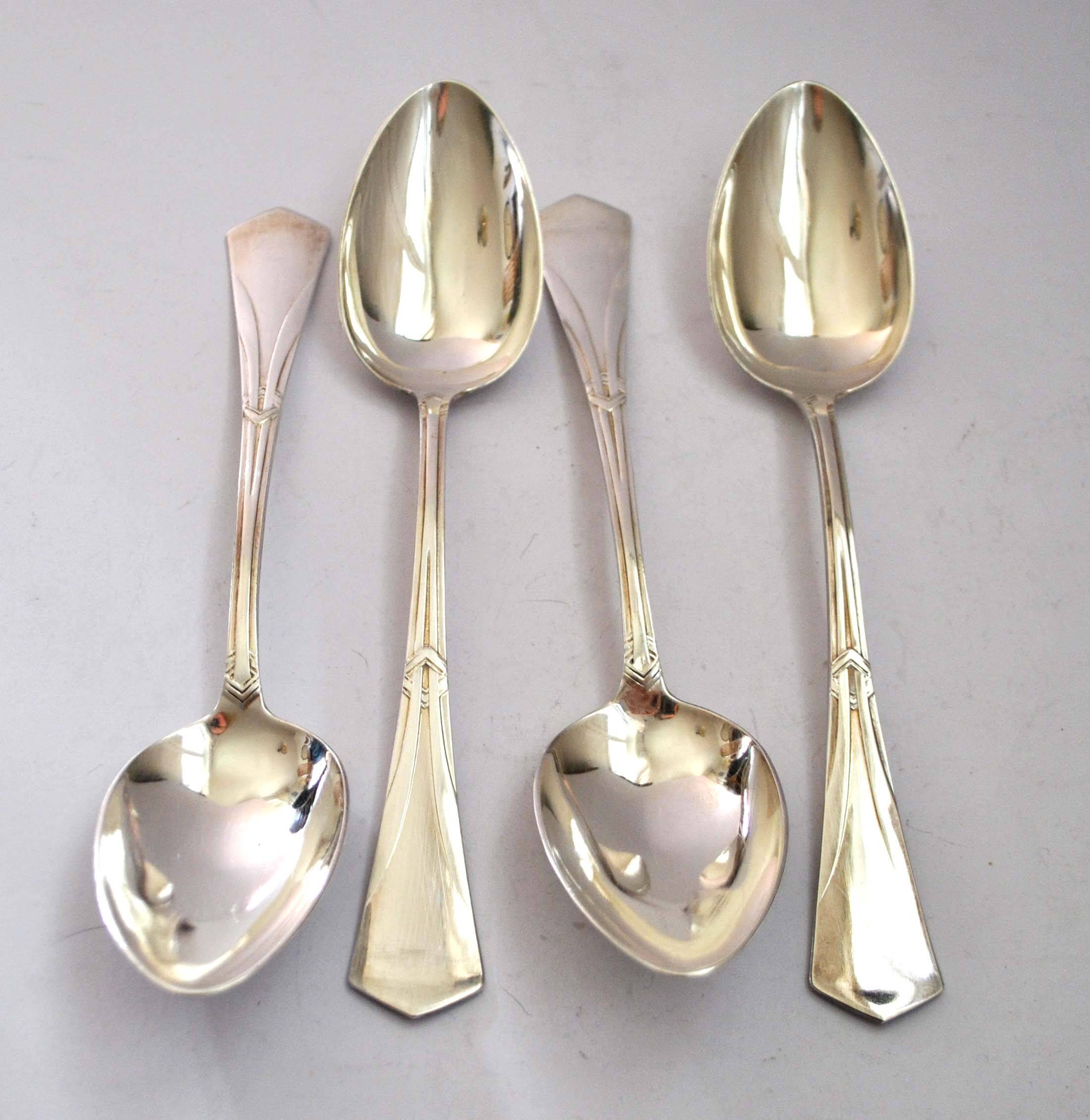 Set of 4 art deco table spoons in silver metal e. feisskohl 1920-1930