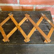 Vintage Wall-Mounted Extendable Coat Rack x10 Wooden Hooks