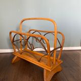 Vintage Wood and Brass Magazine Rack, 1930s