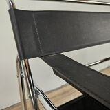 70s armchair in chromed tubular and black leather