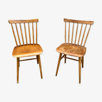 Paire de chaises bistrot et bohème hêtre - pieds compas - vintage 1950