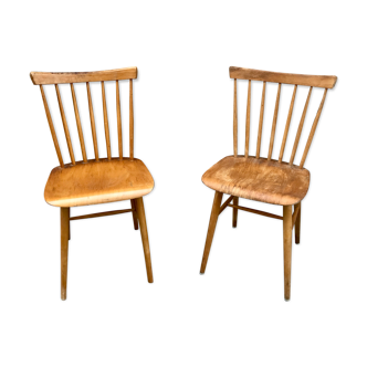 Paire de chaises bistrot et bohème hêtre - pieds compas - vintage 1950