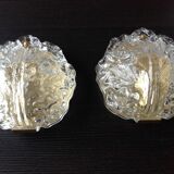 Pair of ice glass and brass wall lights by Limburg / vintage 60s-70s