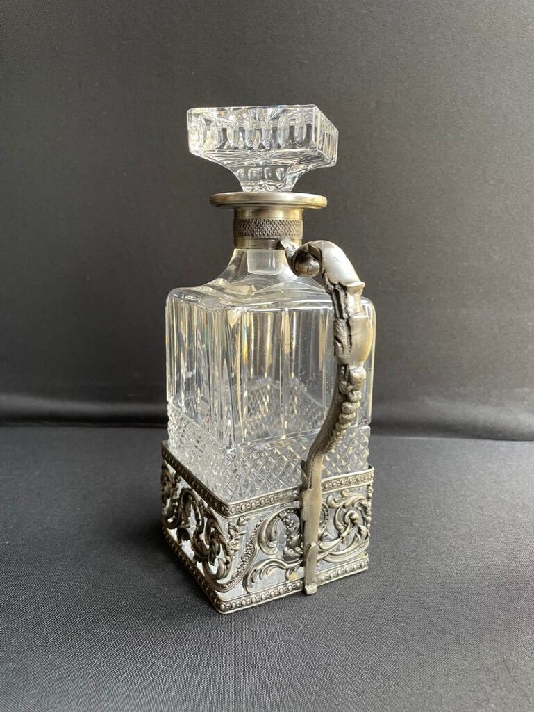 Decanter with handle frame Crystal factory A H (Western Germany)