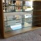 Large pharmacy wall display case in light oak - vintage 1960