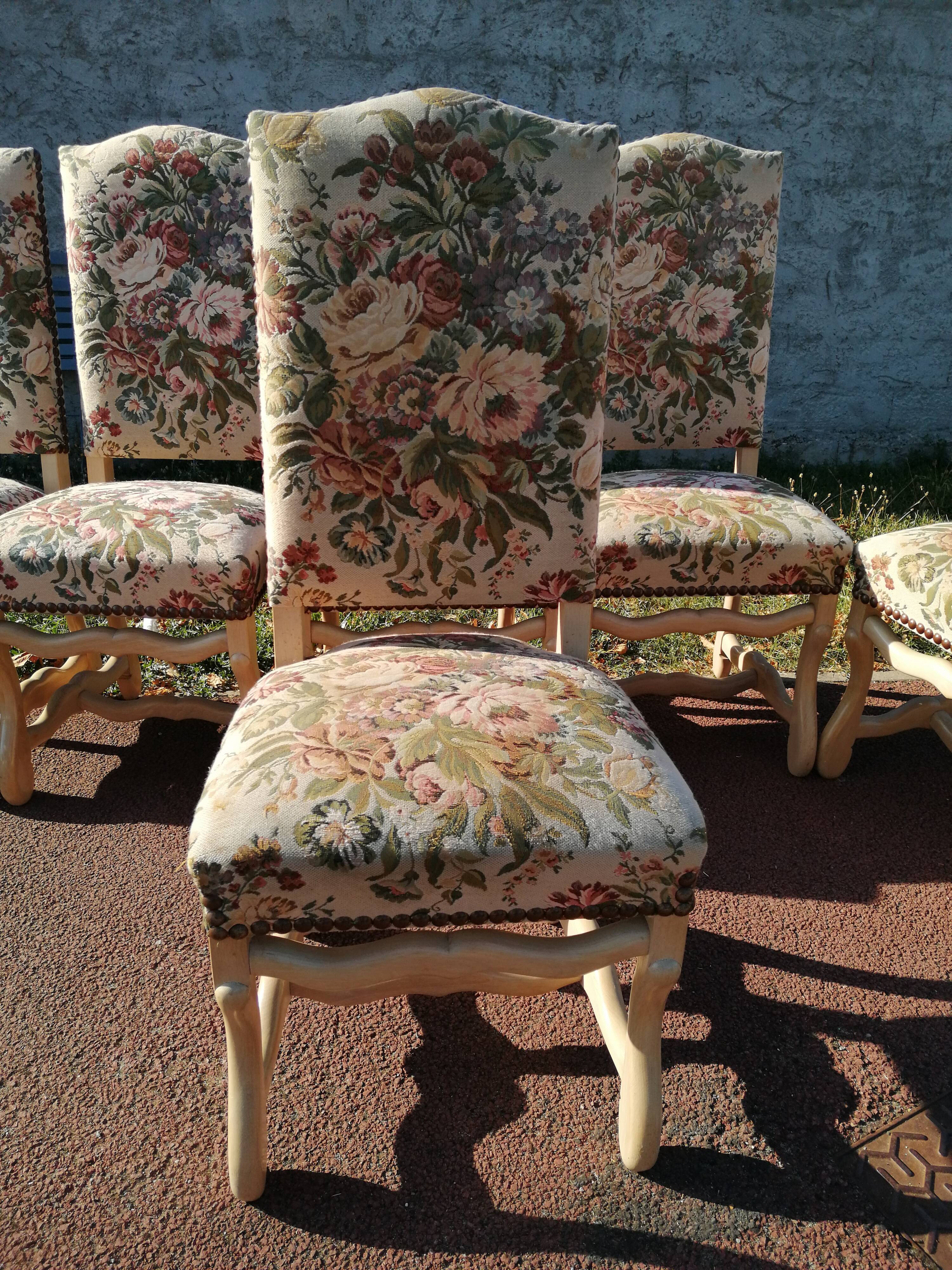Lot de 6 chaises style Louis XIV en os de mouton