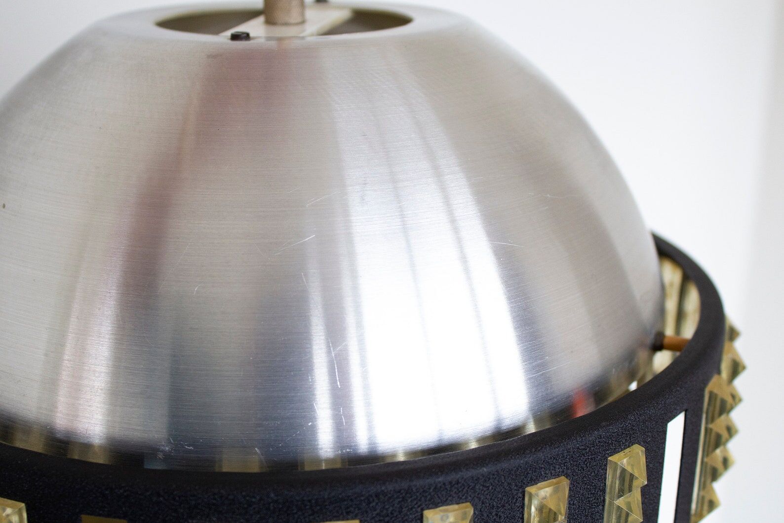 Vintage Space Age RVS Hanging Lamp with acrylic inserts, Mid Century Pendant