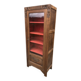 Art deco oak display cabinet with 1 glass door.