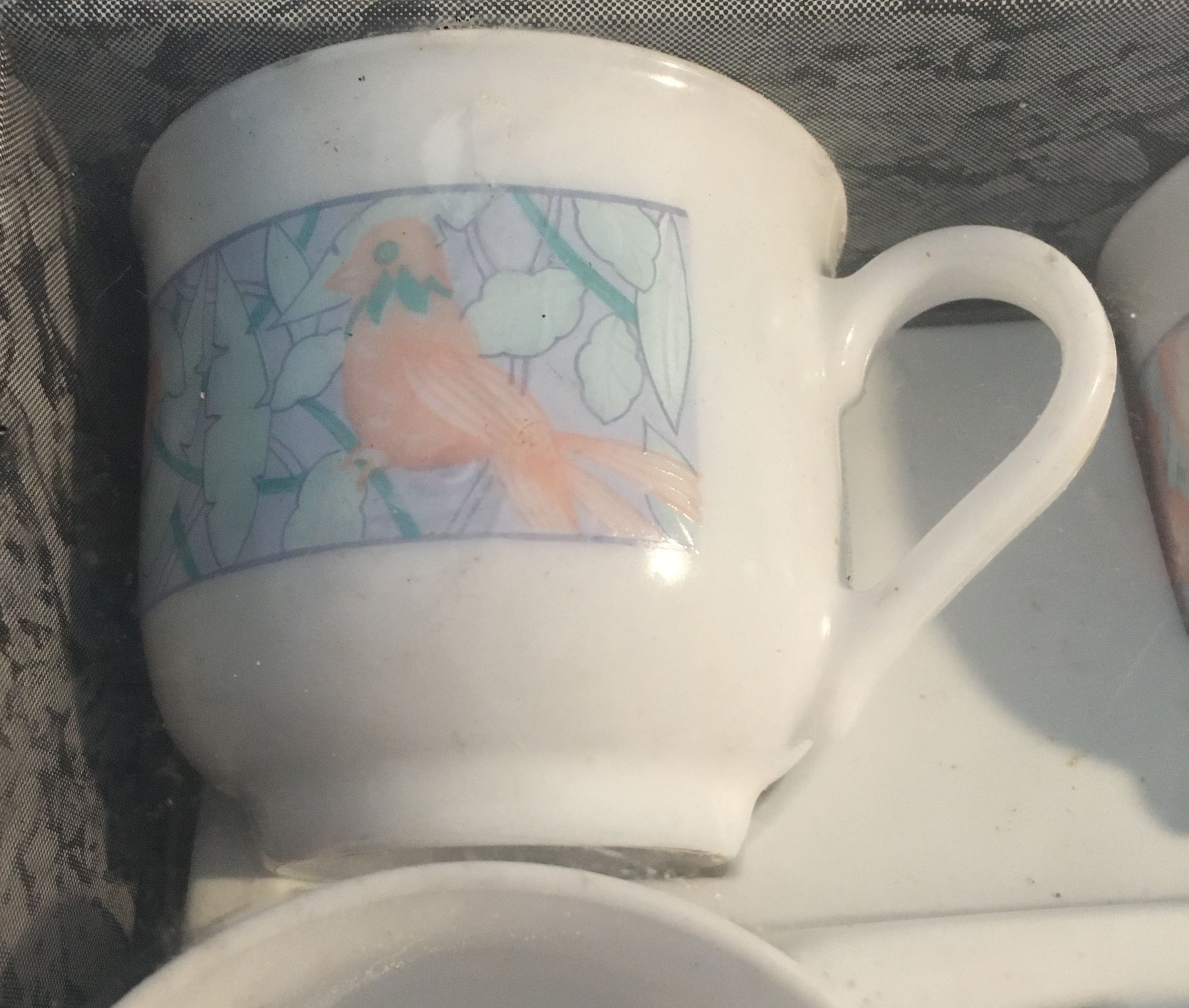 Arcopal coffee set 6 cups et 6 saucers pattern bird and ibiscus