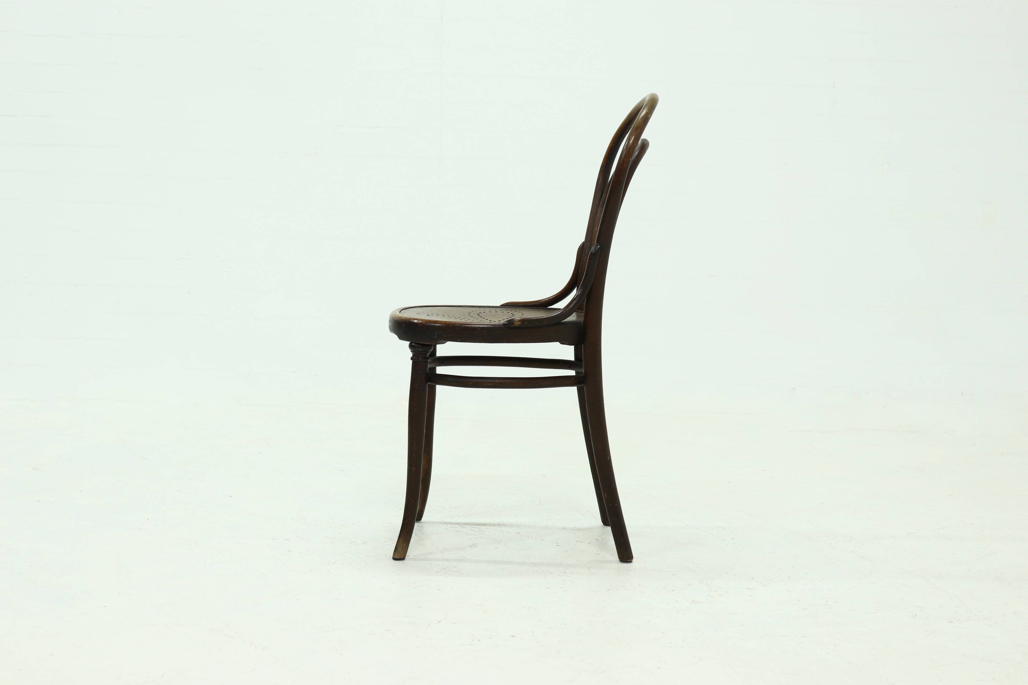 Antique Thonet Bistro Chair with Decorative Legs and Perforated Seat 1920s