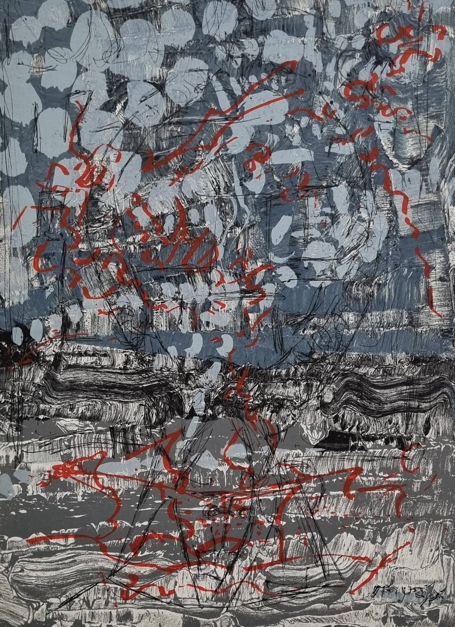 Jean-Paul Riopelle – Original lithograph – 1970 – Framed 42 x 52 cm