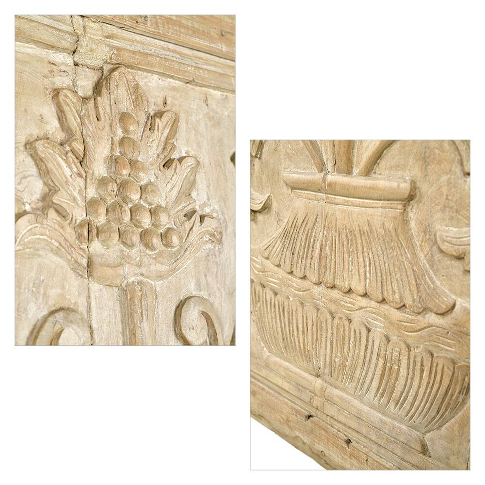 Indian carved wooden wall panel with floral decoration