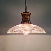 Art Deco glass pendant light with ribbed transparent design, 1920-30.