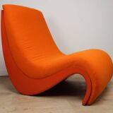 Vintage organic armchair in orange fabric and fiber, 1970