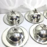 Set of silver-plated serving dishes and bells