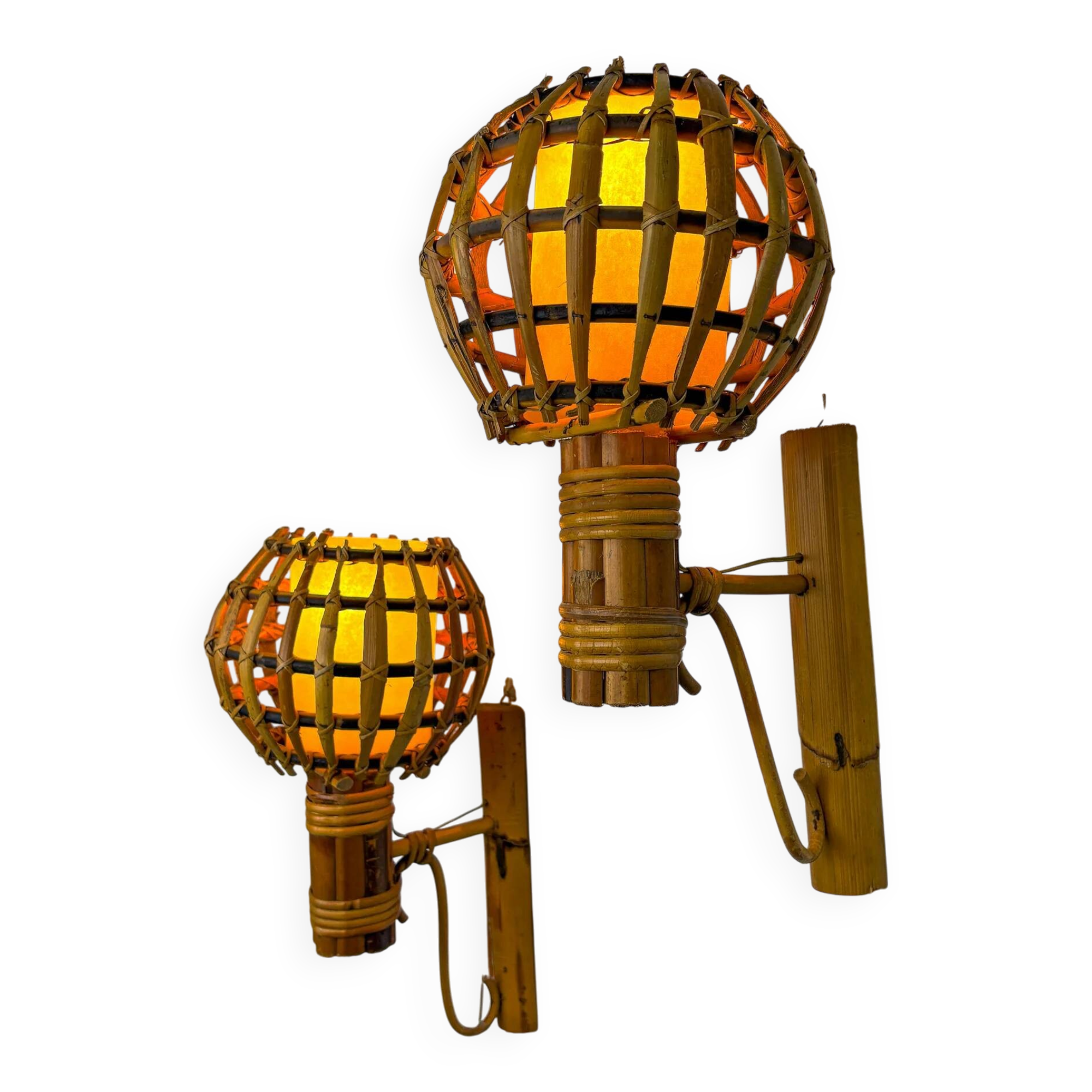Pair of mid-century rattan wall sconces, Italy 1970s